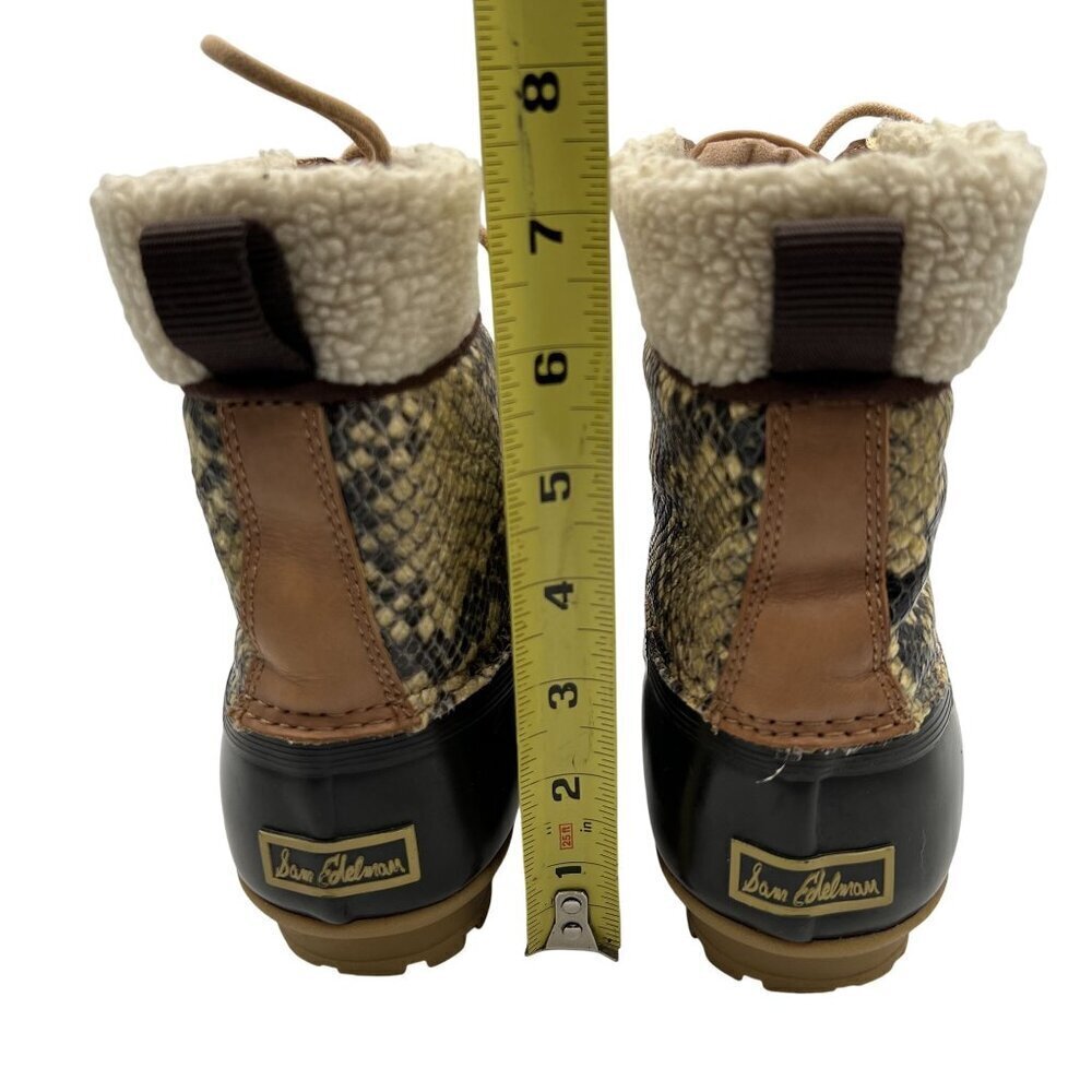Sam Edelman Womens 7M Duck Boots Leather Upper Faux Fur Snake Pattern Waterproof - Picture 3 of 16